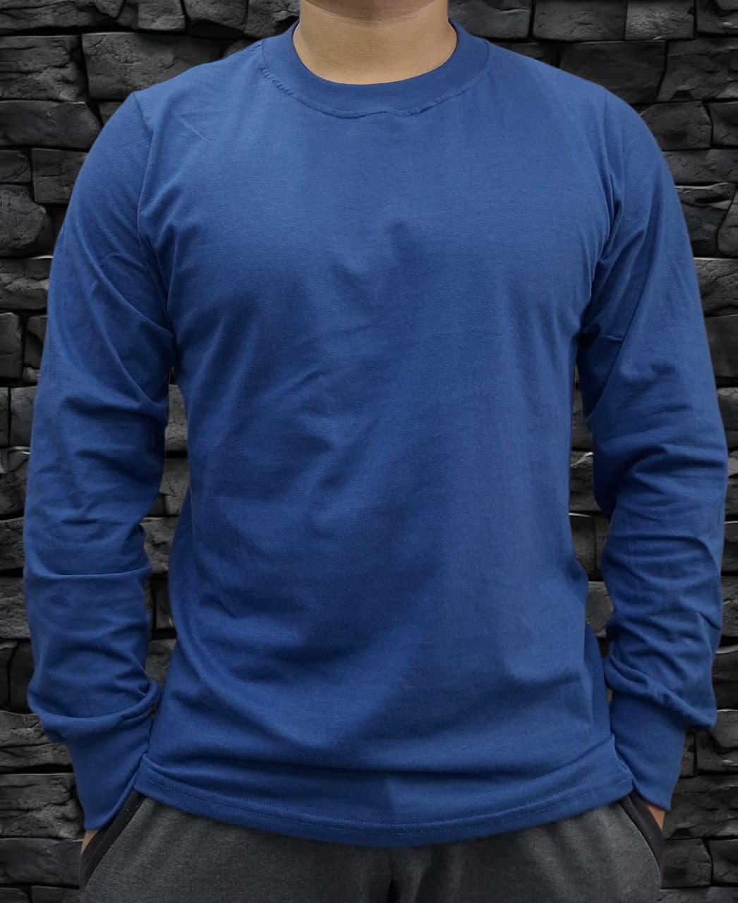 Playera Regular Manga Larga 200gms AZUL ACERO