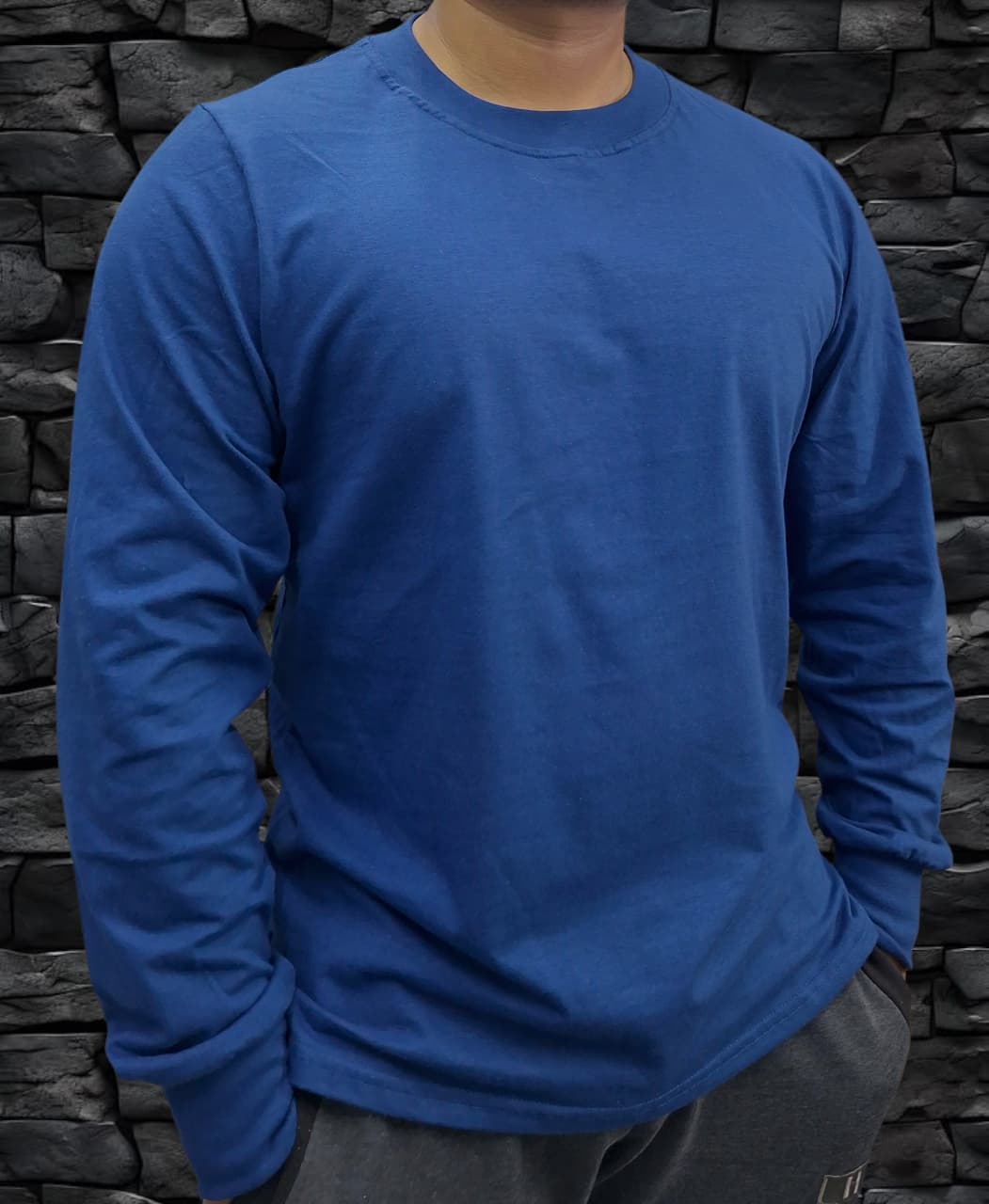 Playera Regular Manga Larga 200gms AZUL ACERO