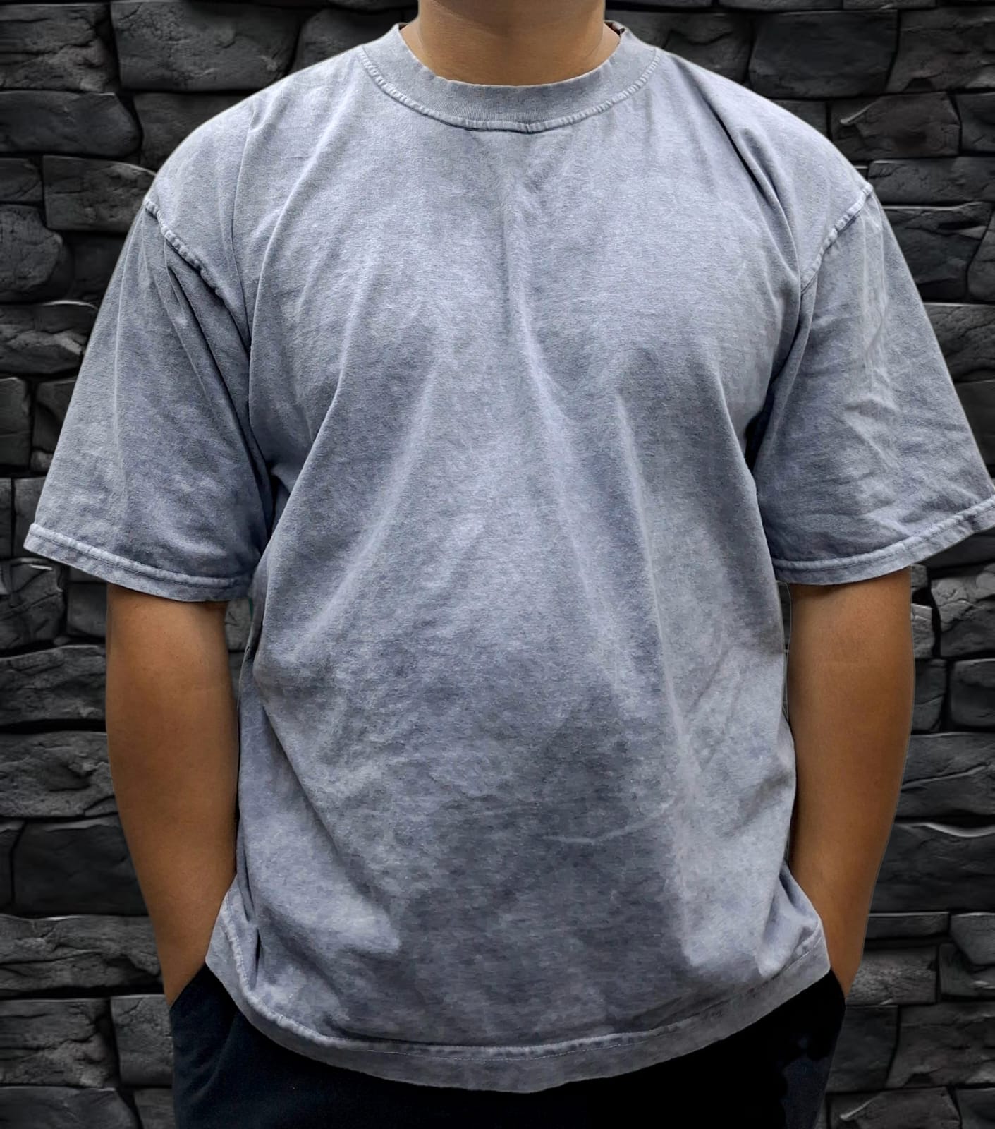 Playera Oversized 220 gsm Acid Wash Gris